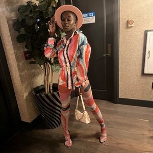 Gorgeous Satin Blouse with coordinating mesh footed leggings